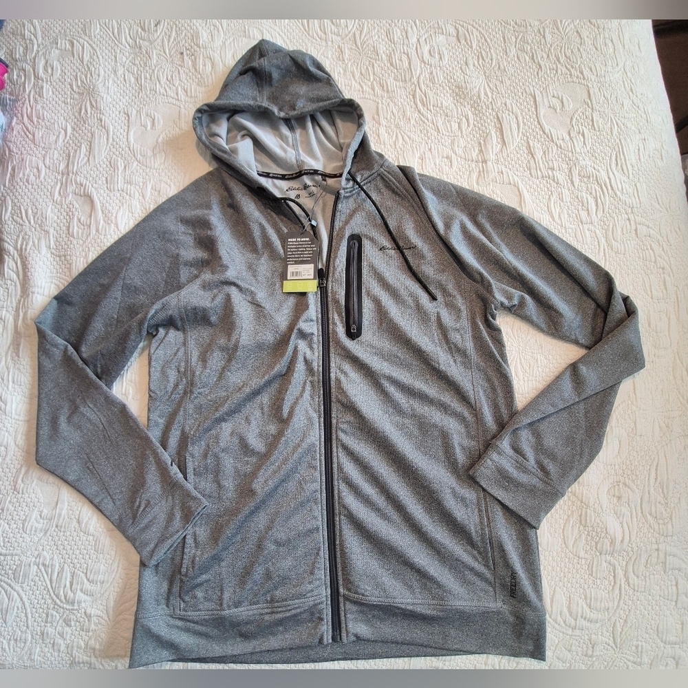 Eddie Bauer men's size Large activewear hoodie 3 pockets 1 zippers full zip NWT